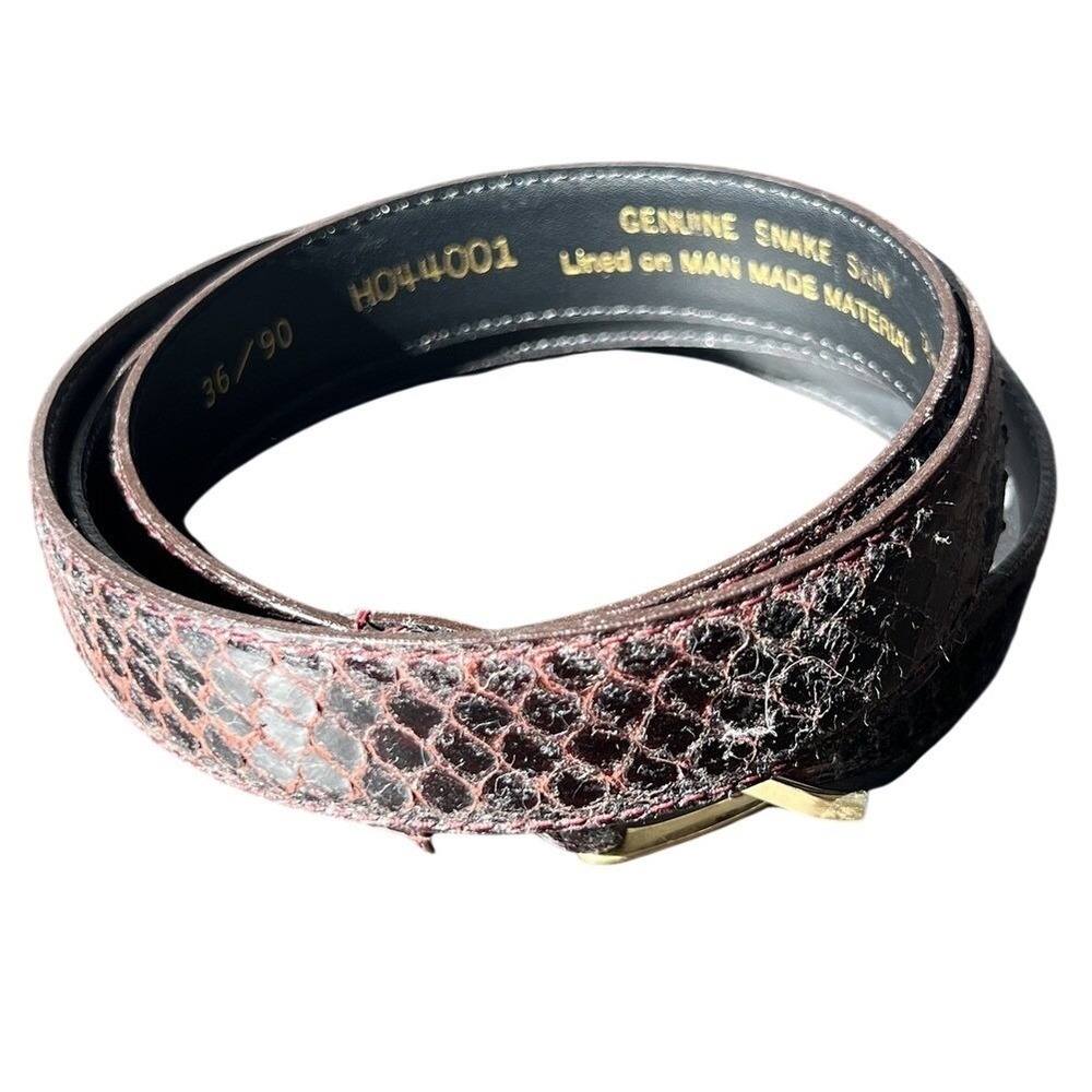 Vintage Genuine Snake Skin Belt Brown‎ Red Black Gold Buckle Size 36/90 Taiwan